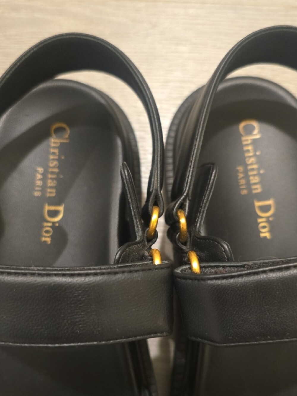 Dior (DIORACT AS NAMED ONLINE) Black Lambskin Sandals with Gold Logo Hardware - Picture 3 of 7